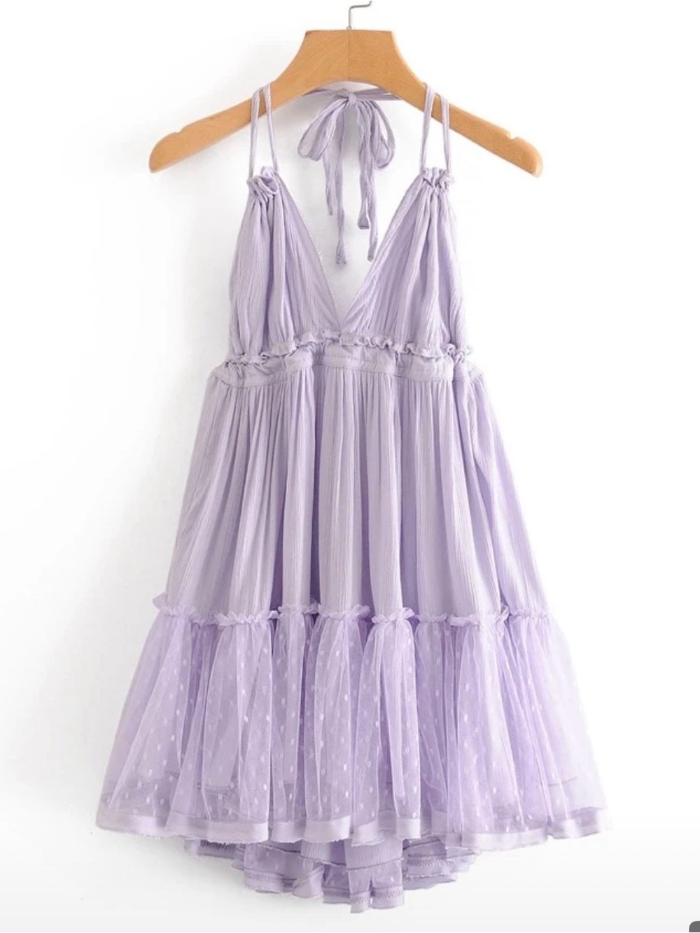 SHEIN Lilac Halter Tiered Tulle Girls' Dress